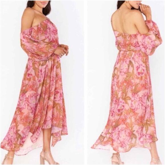 Show Me Your MuMu Garden Floral Pink One Shoulder Event Midi Dress XS - Picture 1 of 11